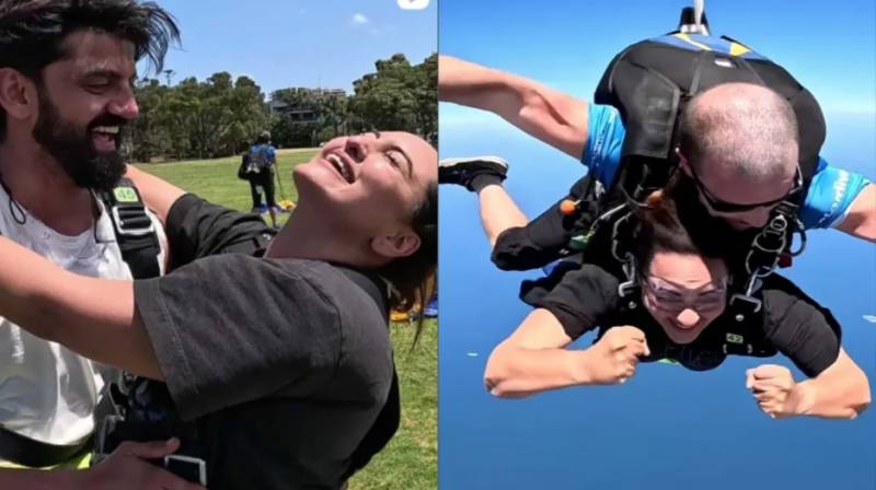 Sonakshi Sinha Zaheer Iqbal skydiving anniversary